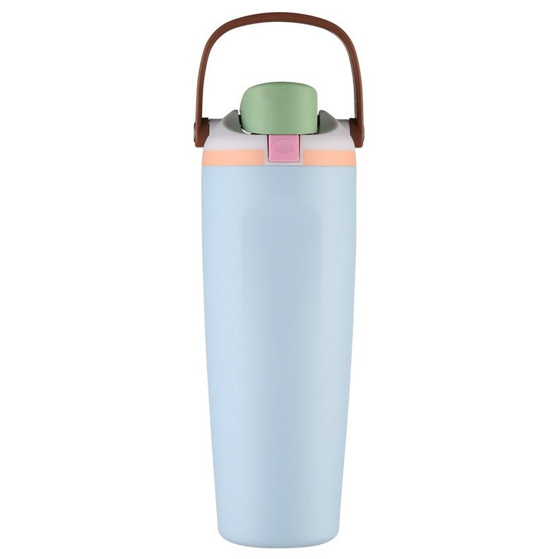 Unisex double-walled vacuum drinking bottle made of stainless steel with one-handed click closure and carrying handle Stornfield