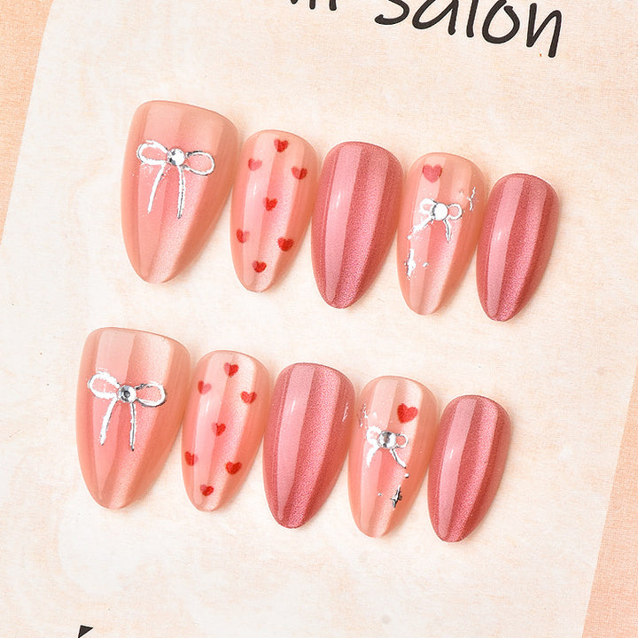 Romantic Heart-Themed Press-On Nail Set