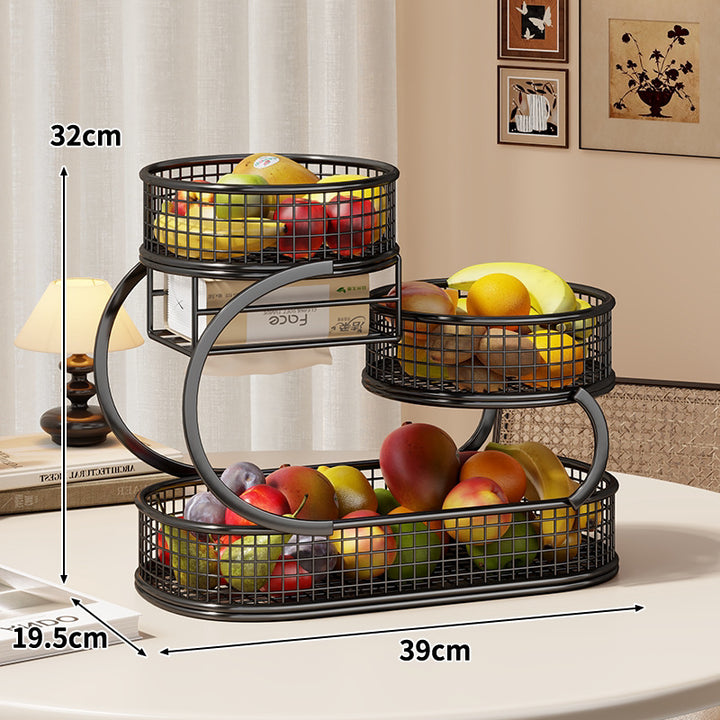 Three-Tier Metal Mesh Countertop Fruit & Produce Display Stand