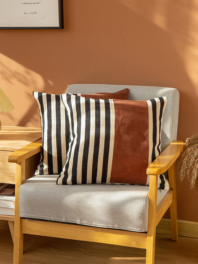 Square faux leather cushion cover with cross seam and concealed zipper