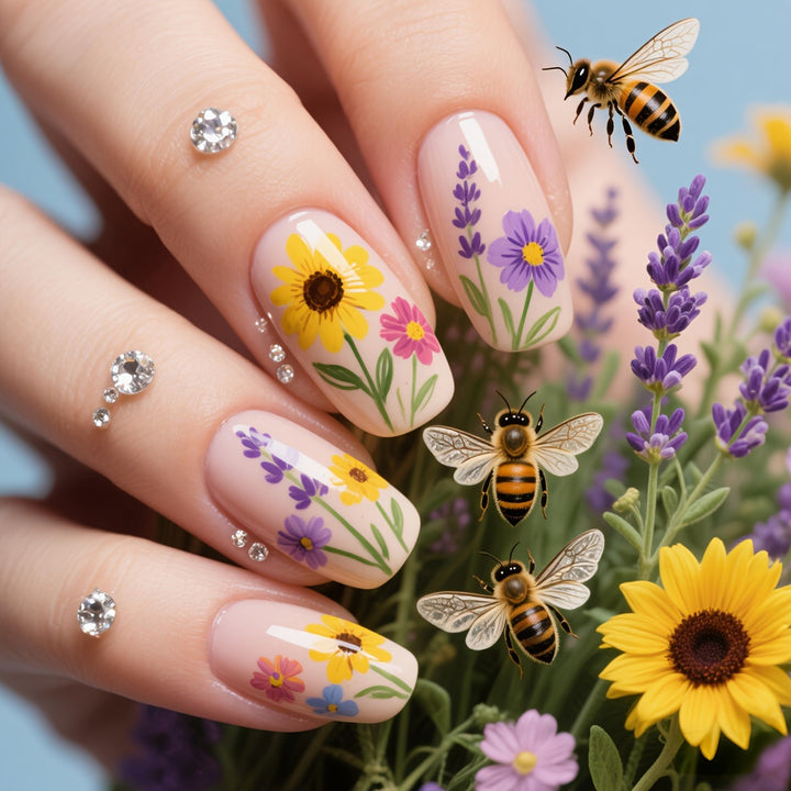 Glittering artificial nails with floral patterns Stornfield