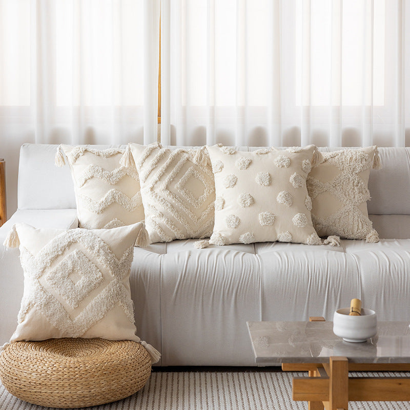 Boho Textured Chevron Tufted Tassel Throw Pillow