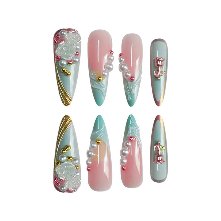 Luxurious Stiletto Nail Enhancements with Floral Accents Stornfield