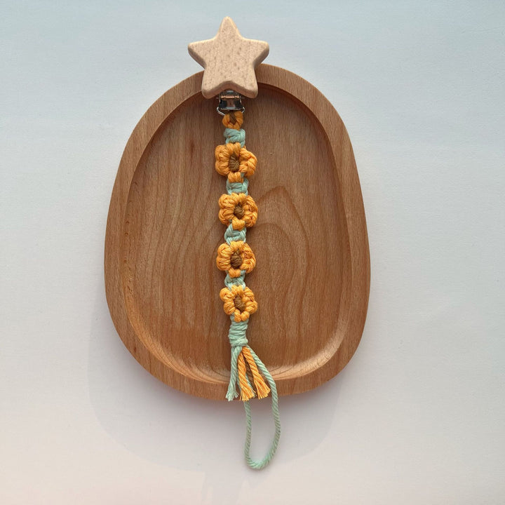 Macramé Stroller and Pacifier Lanyard with Wooden Star Clip
