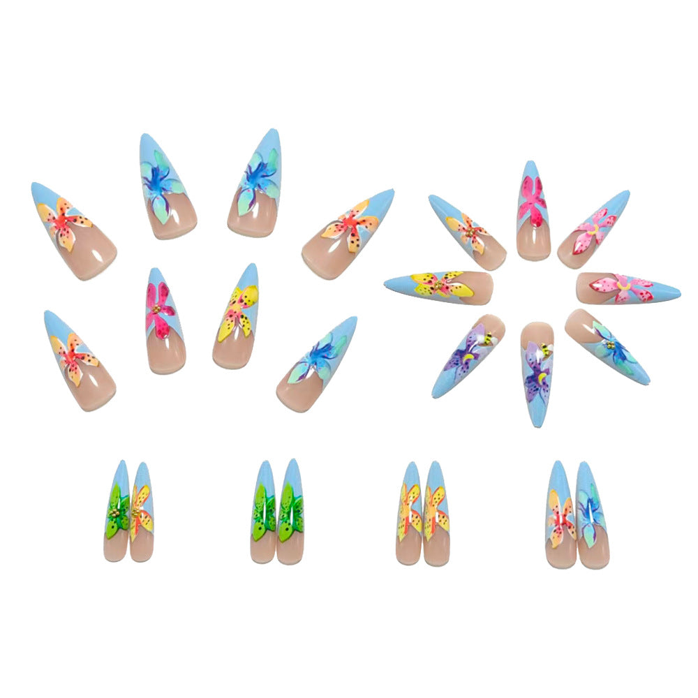 Artificial nails with colorful 3D flower designs Stornfield
