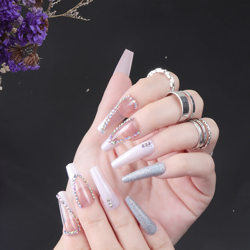Rhinestone-Embellished Long Press-On Nails Stornfield
