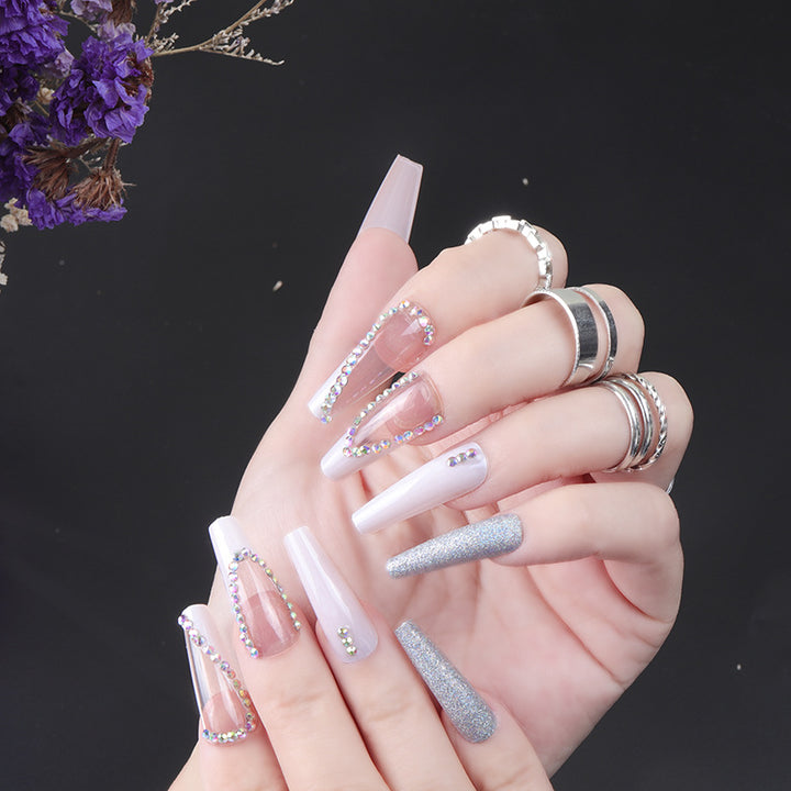 Rhinestone-Embellished Long Press-On Nails Stornfield
