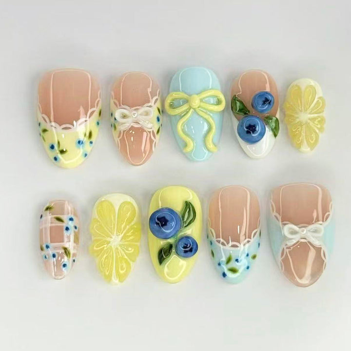 Decorative Press-On Nail Art Set with Floral and Bow Accents