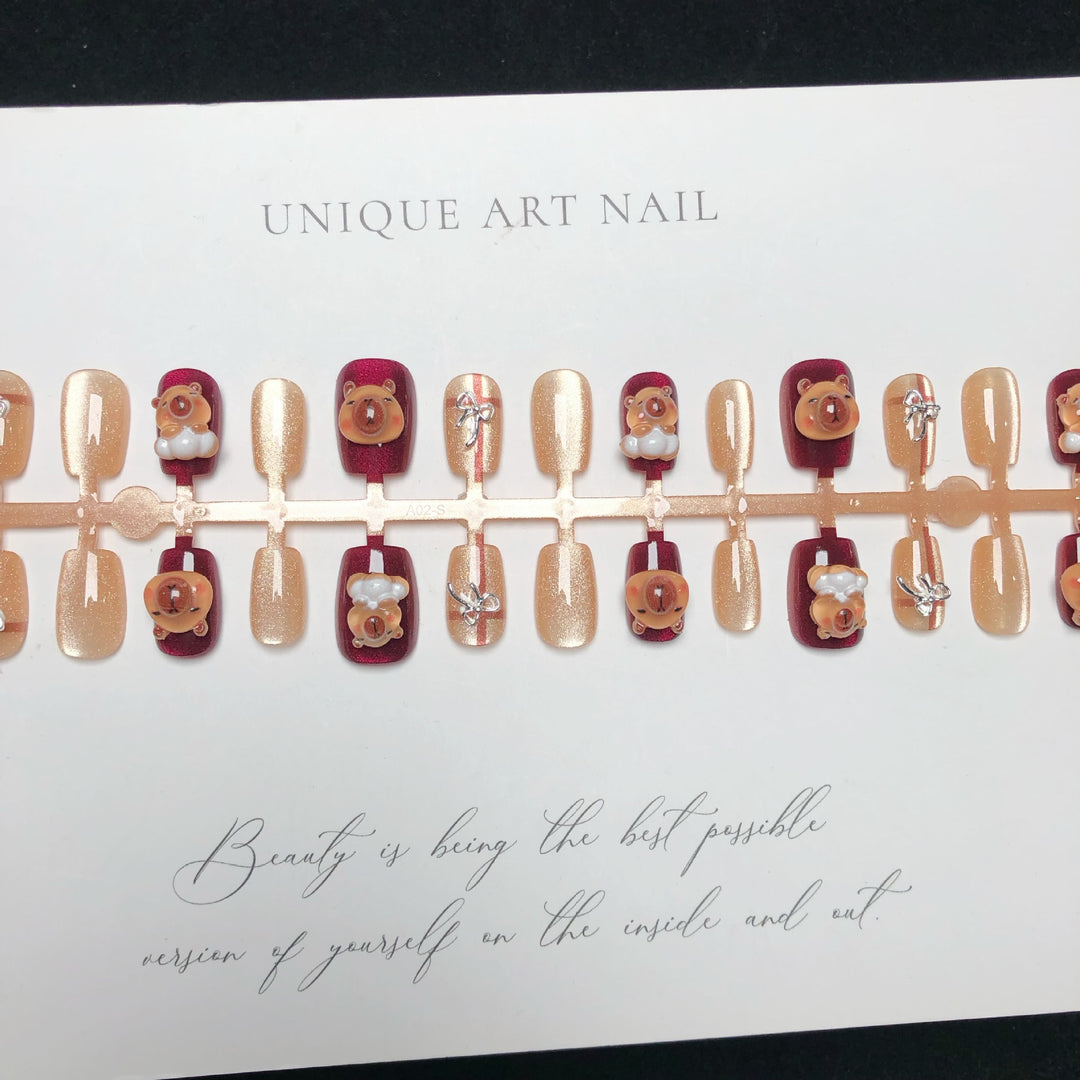 Artistic Bear-Themed Press-On Nails