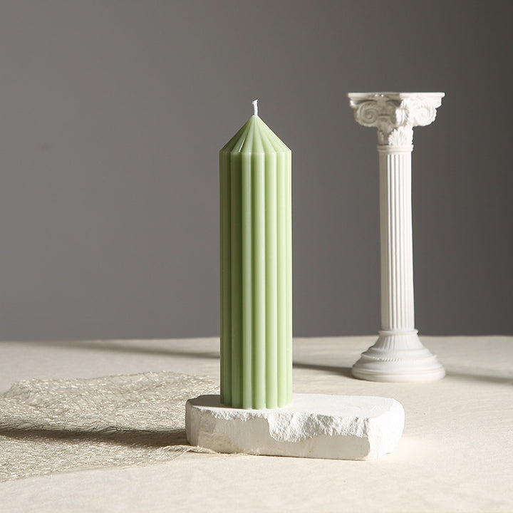 Vertical-Fluted Sculptural Pillar Candle with Pointed Faceted Top