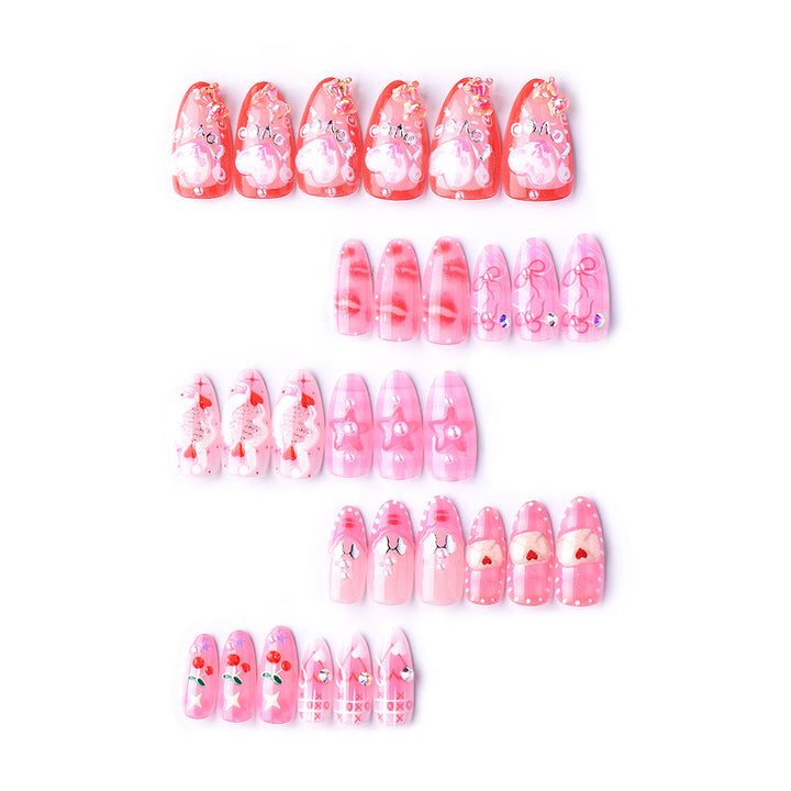 Artistic Heart-Themed Press-On Nail Art Set Stornfield