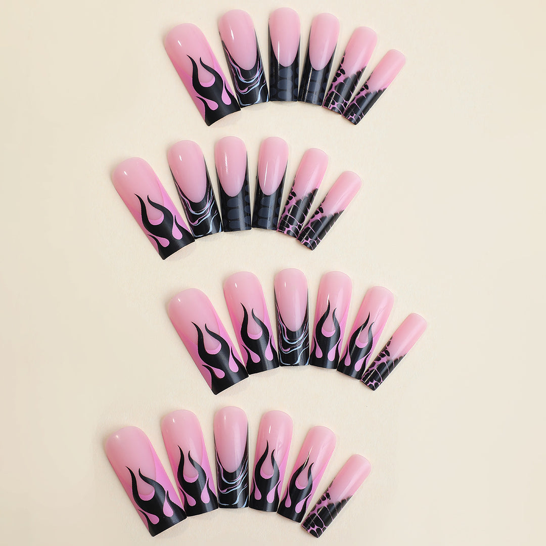 Artistic Press-On Nail Set with Flame Design Stornfield