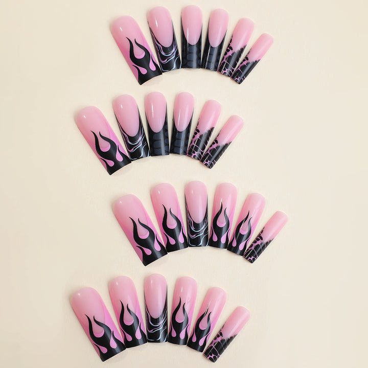 Artistic Press-On Nail Set with Flame Design Stornfield