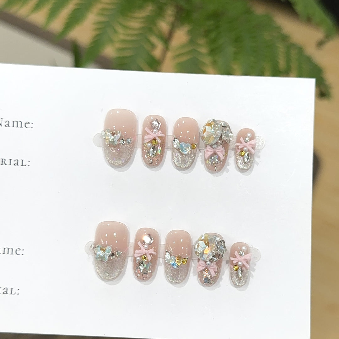 Decorative Press-On Nail Art Set with Rhinestone Accents