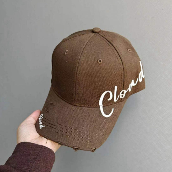 Women's Distressed Cotton Baseball Cap with Scripted Design Stornfield