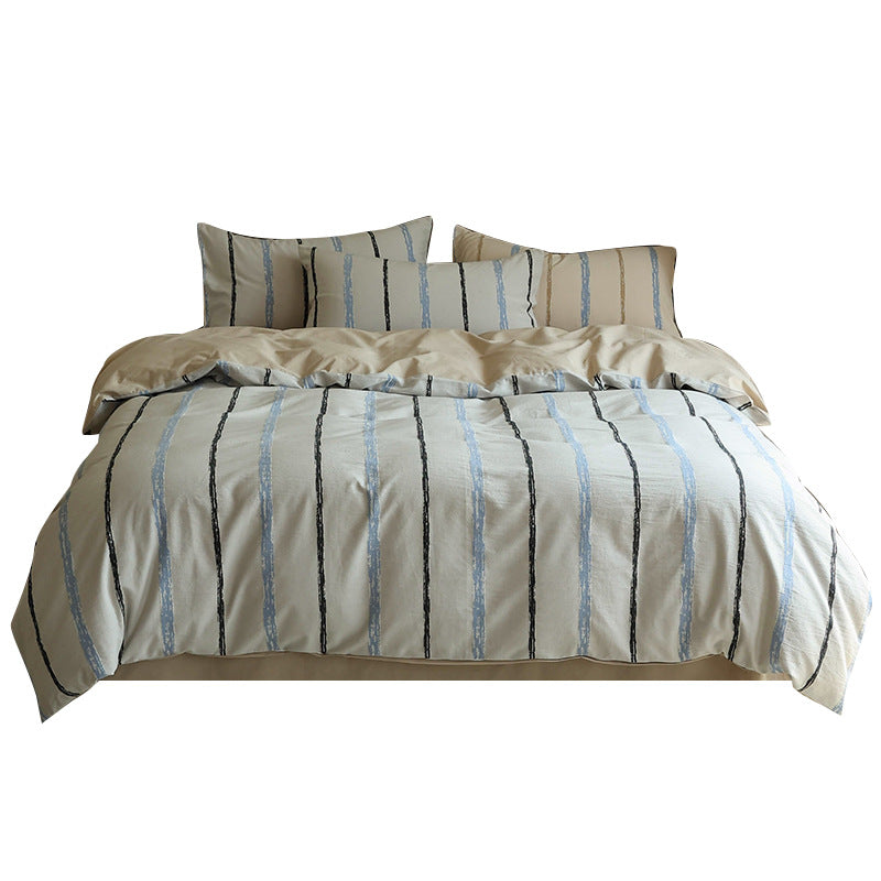Luxurious cotton satin bedding set with hand-painted vertical stripes and zipper