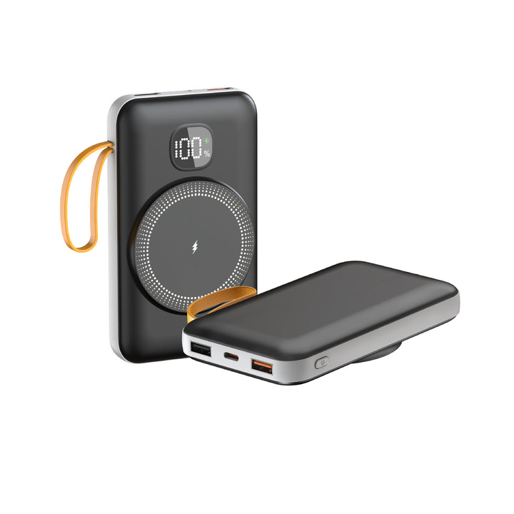 Portable power bank with integrated inductive fast charging function and LED charging status indicator Stornfield