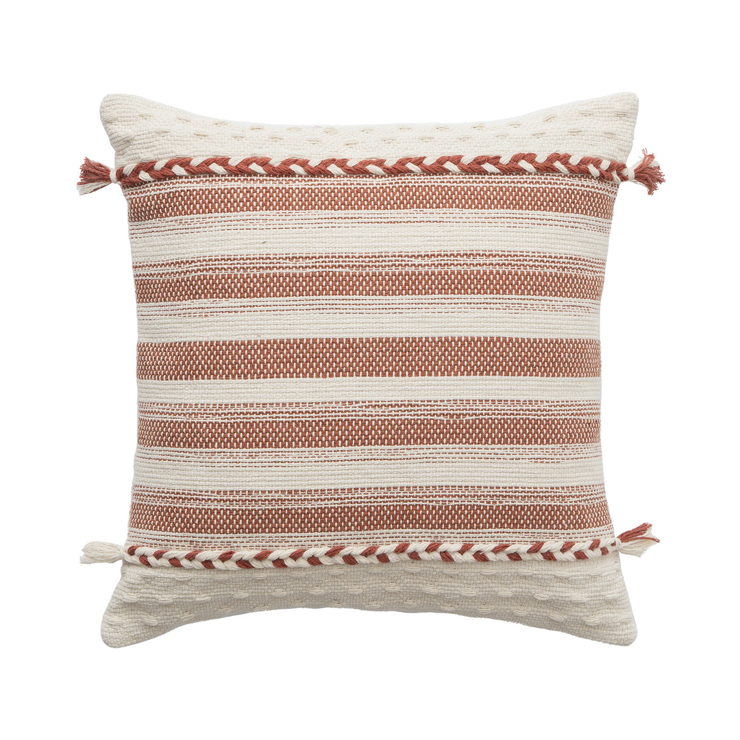 Rectangular Boho Lumbar Pillow with Braided Ties and Tassels