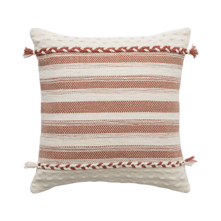 Rectangular Boho Lumbar Pillow with Braided Ties and Tassels