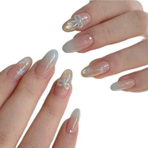 Decorative Press-On Nail Art Set with Bow and Gradient Details Stornfield