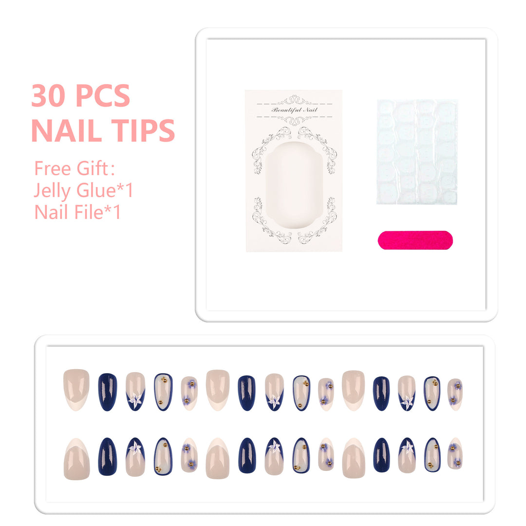 Decorative Press-On Nail Set with Floral Accents  1790956294