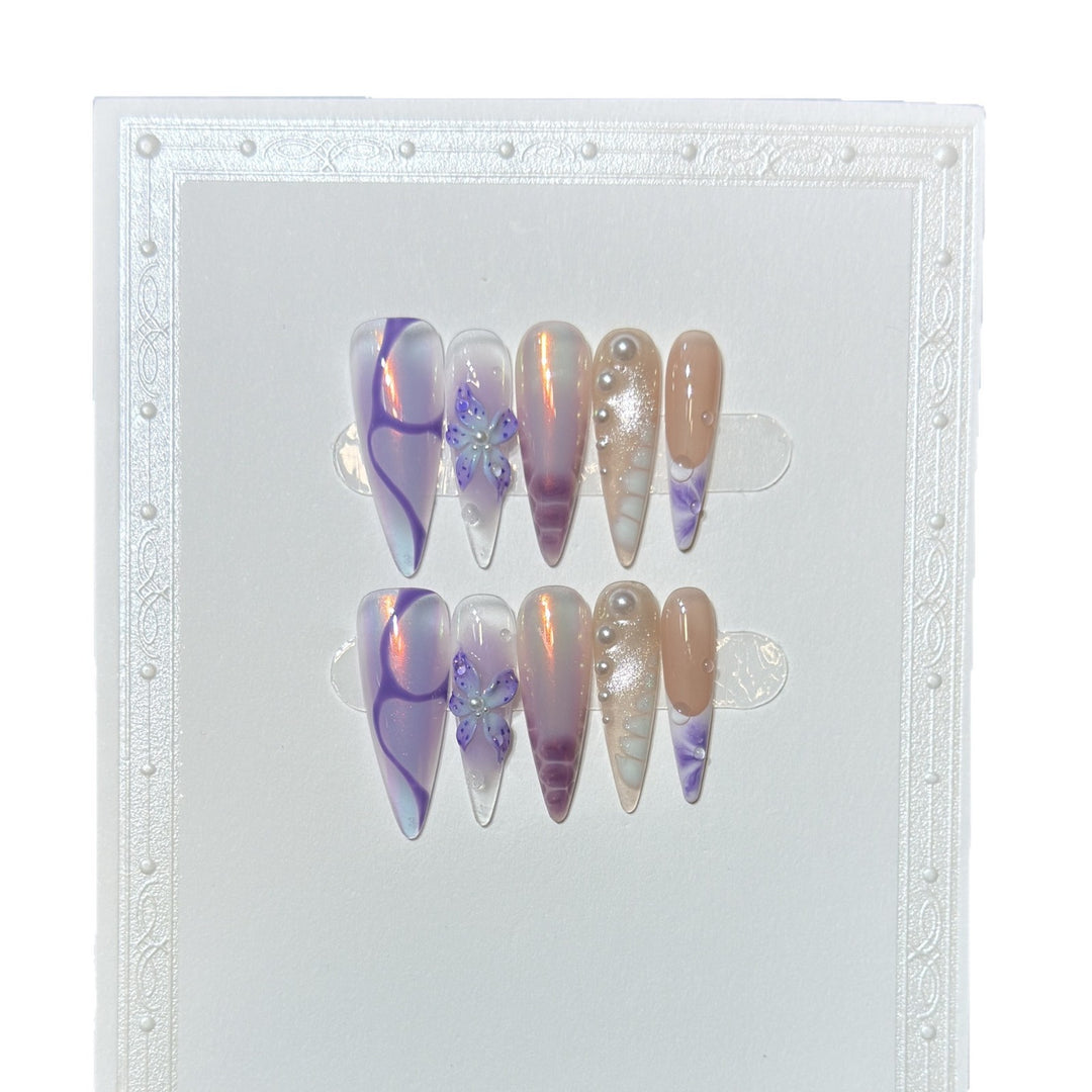 Artistic Stiletto Press-On Nail Design Set with Floral Elements Stornfield