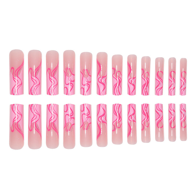 Long Stiletto Press-On Nail Extensions with Abstract Wave Design Stornfield