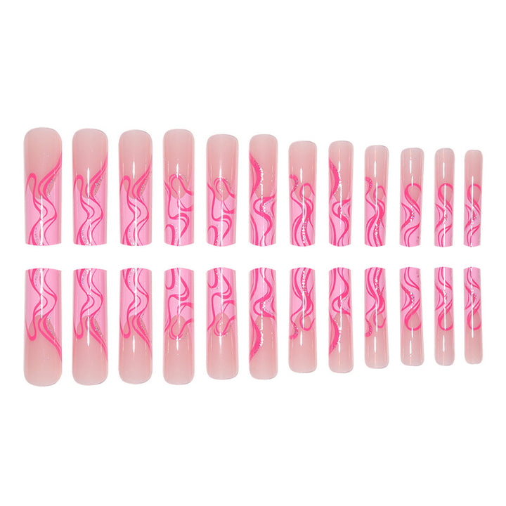Long Stiletto Press-On Nail Extensions with Abstract Wave Design Stornfield