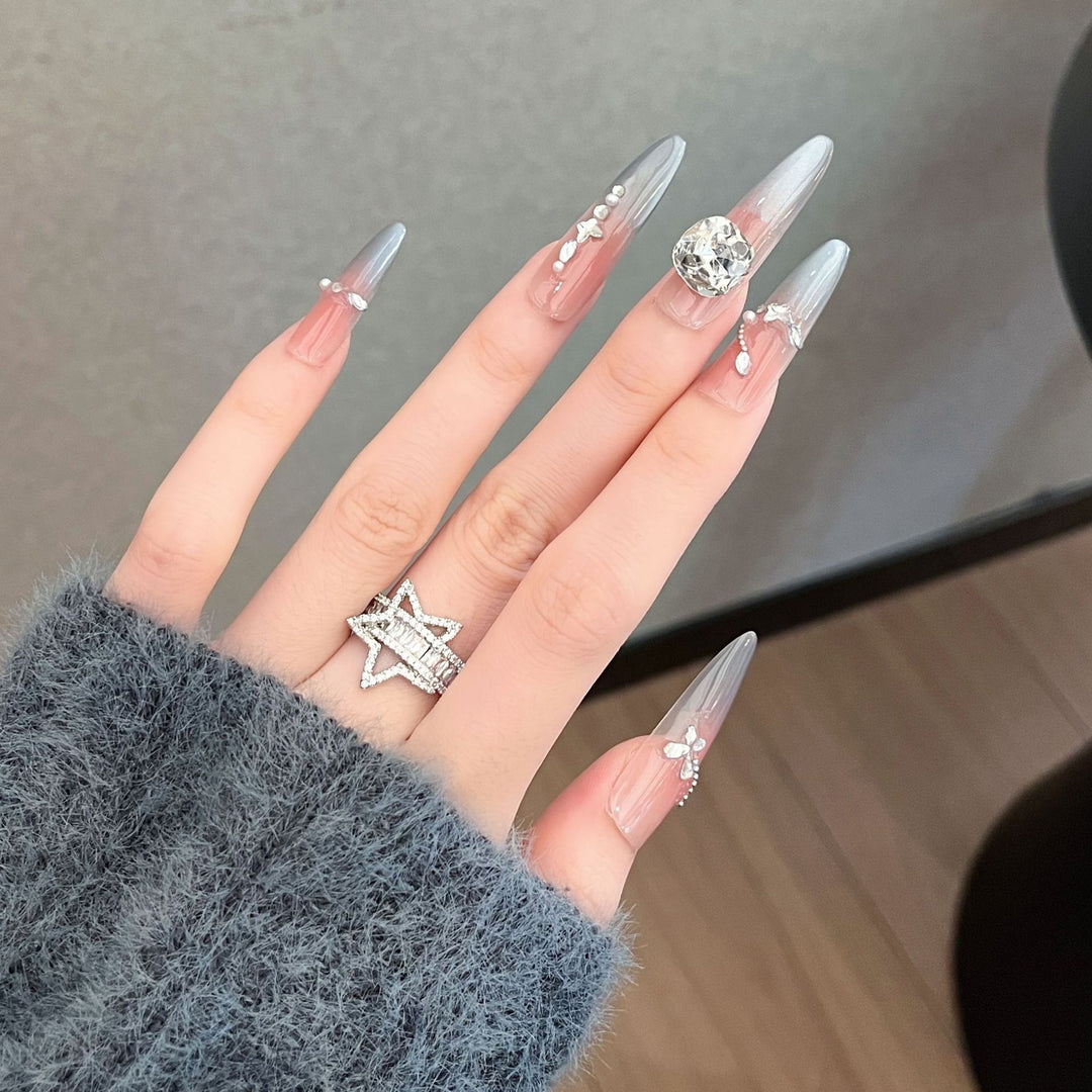 Decorative Crystal-Embellished Long Stiletto Press-On Nails Stornfield