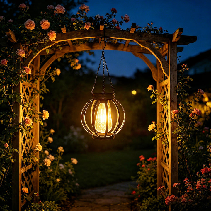 Outdoor Hanging Metal Cage Pendant Lantern With Adjustable Chain And Vintage Filament LED Stornfield