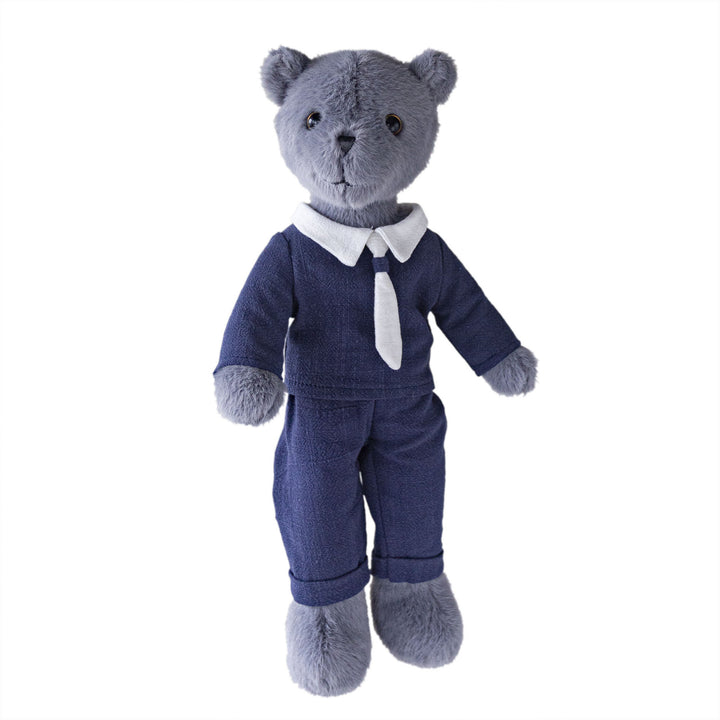 Plush Teddy Bear with Linen Dress and Peter Pan Collar