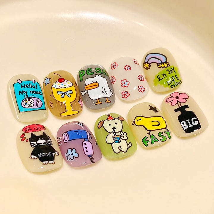 Artistic Cat-Themed Press-On Nail Art Set Stornfield