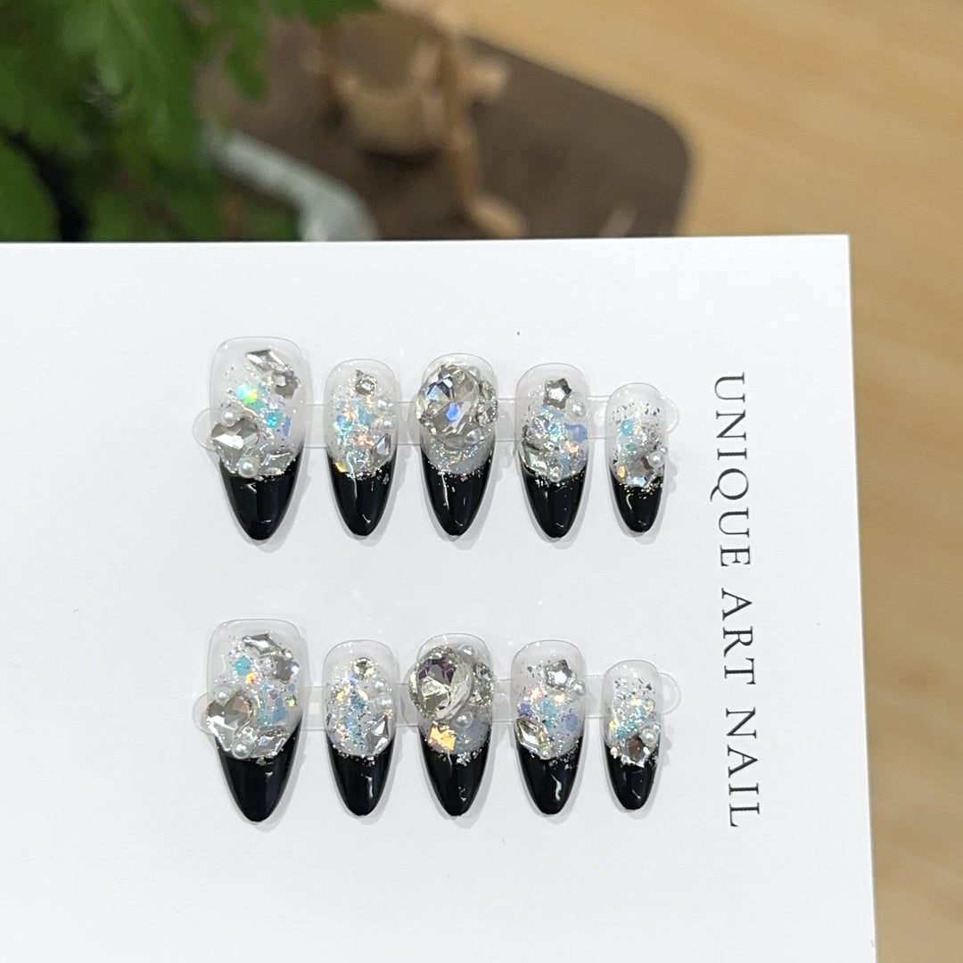 Stiletto Press-On Nail Art Set with Gemstone Accents