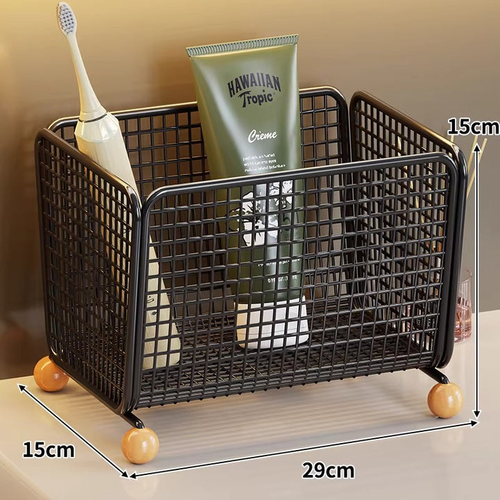 Wire Mesh Toothbrush & Tube Holder with Raised Wooden Feet