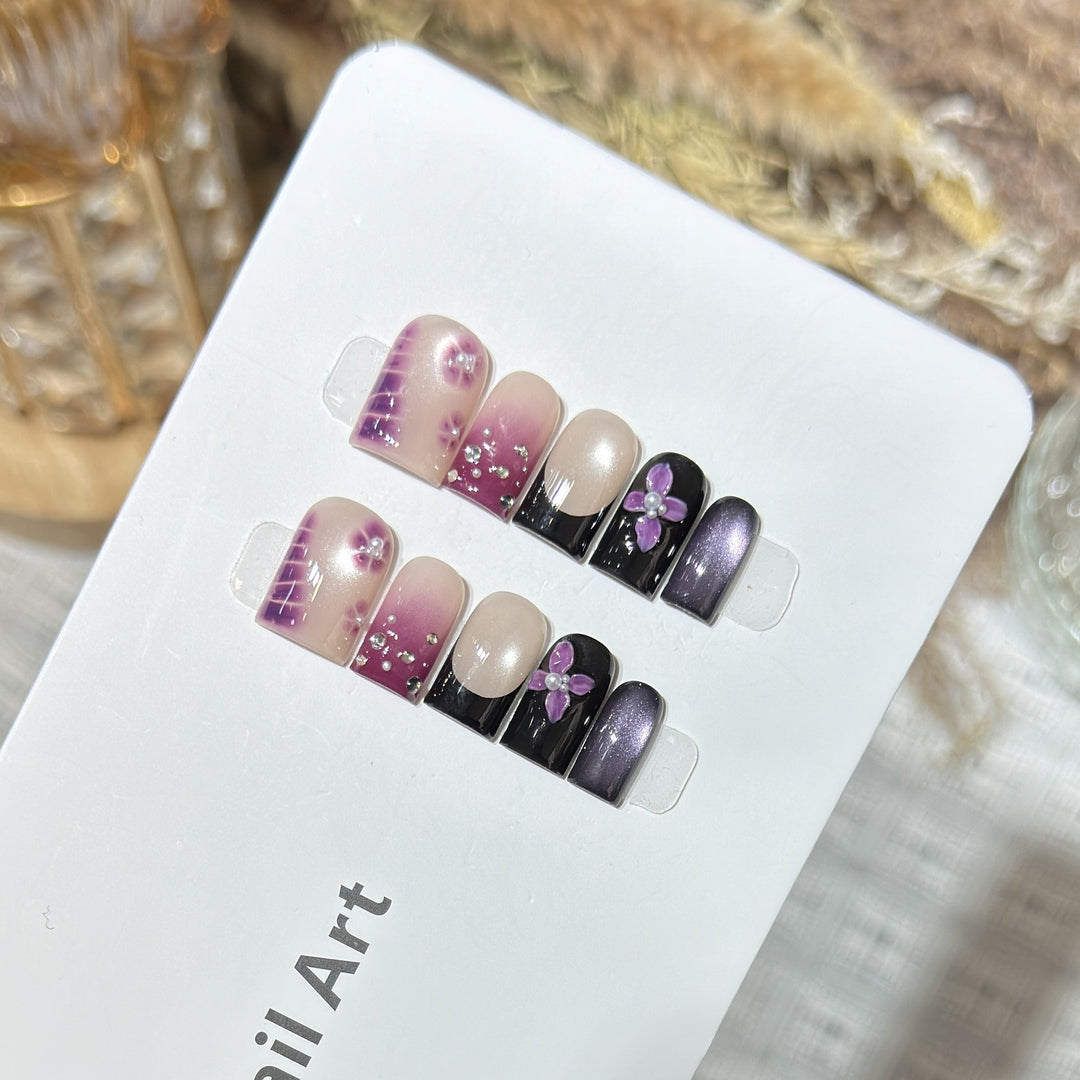 Decorative Press-On Nail Art Set with Floral and Gem Accents Stornfield