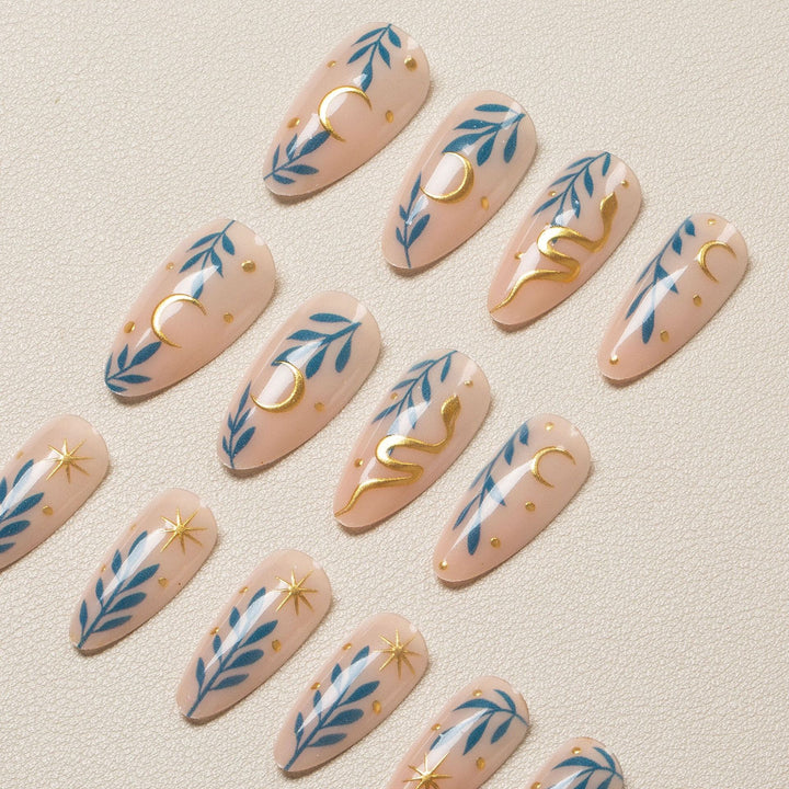 Artistic Leaf and Star Nail Art