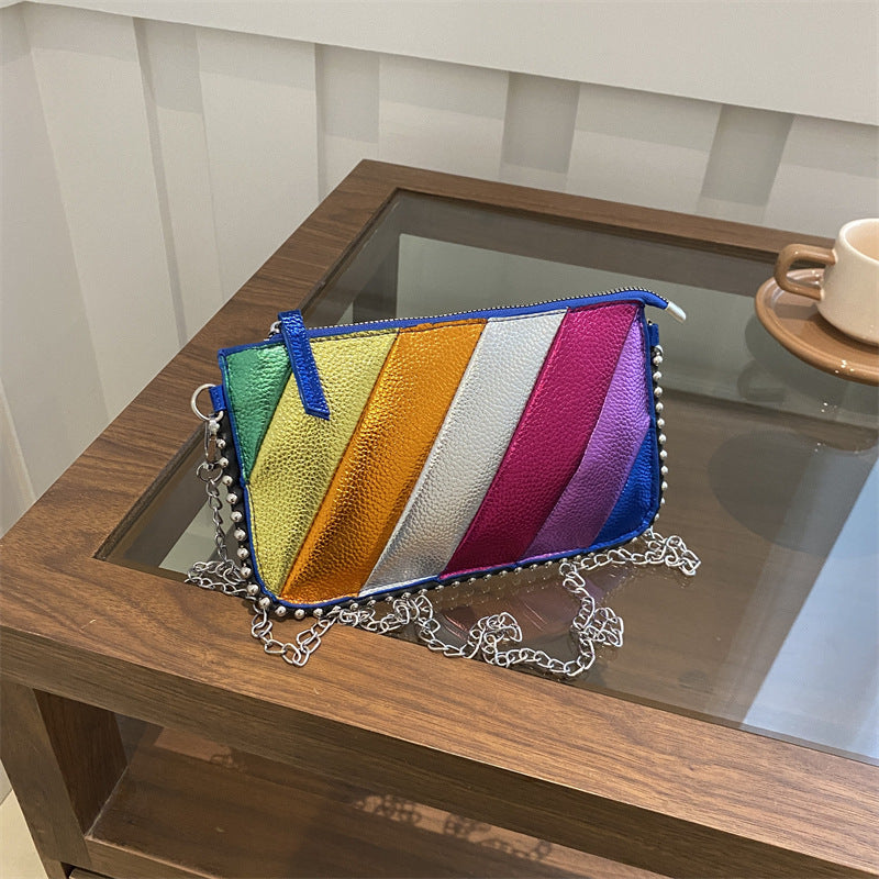 Colorful Metallic Striped Clutch Bag