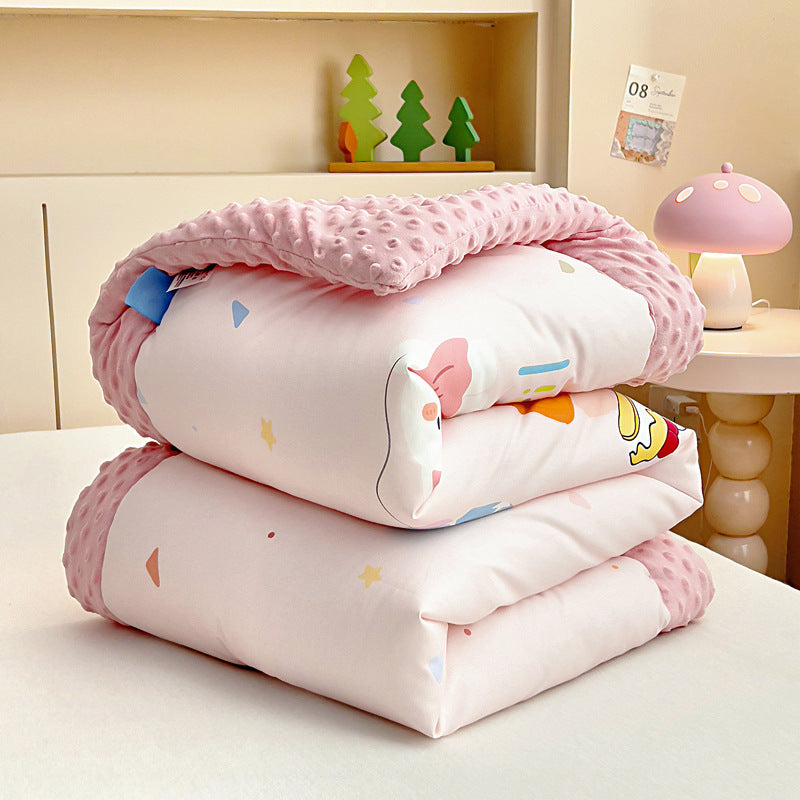 Plush Reversible Toddler Duvet Cover Set with Cute Sleeping Bear Print and Minky Dot Trim