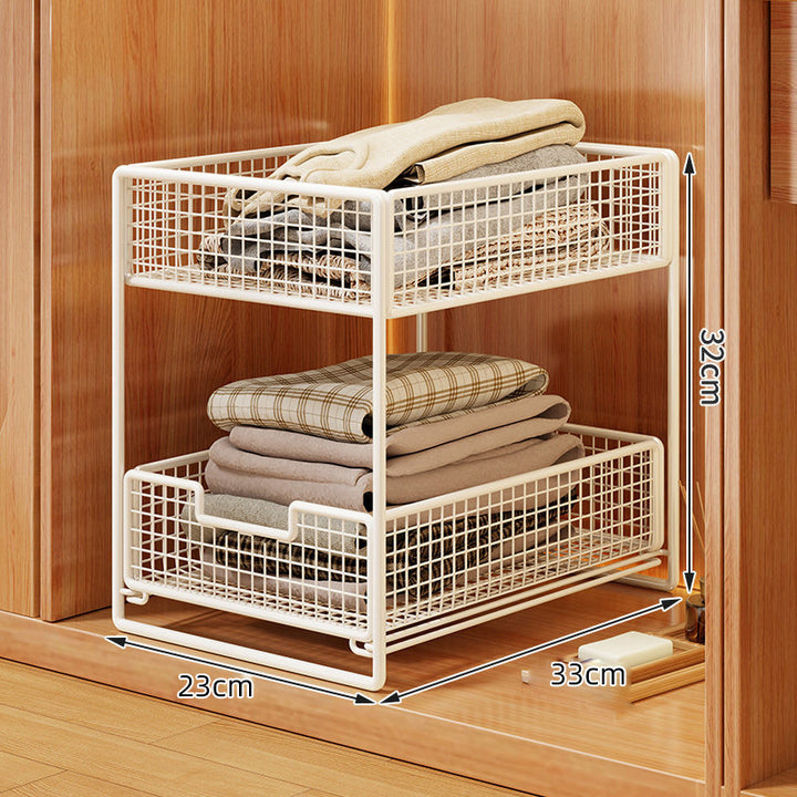 Double-Tier Sliding Wire Mesh Closet Drawer Organizer with Raised Frame