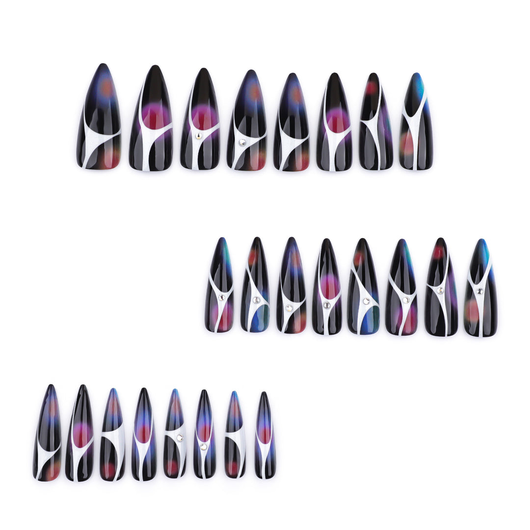 Artful stiletto nails with sparkling accents and geometric design Stornfield