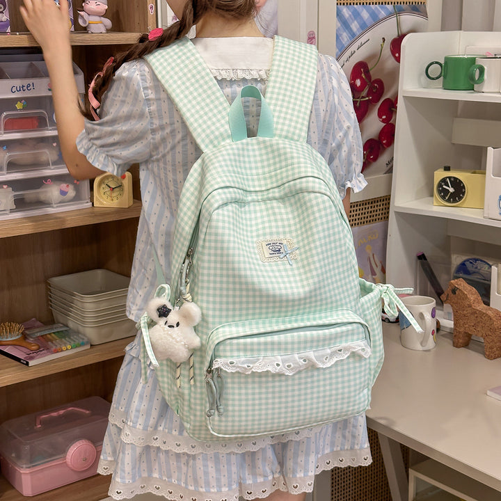 Casual Vintaged Gingham Print Backpack Stornfield