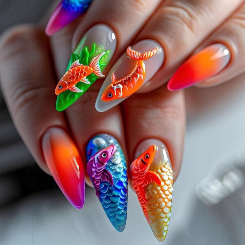 Artificial nails with 3D Koi fish design Stornfield