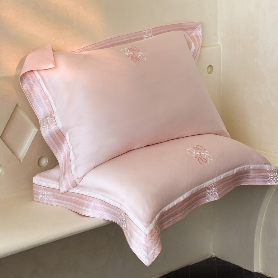 Silk-Feel Embroidered Satin Duvet Cover Set with Monogram Pillow Shams