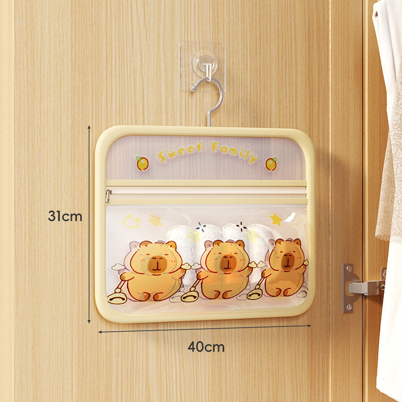 Hanging Clear PVC Nursery Door Organizer with Zipper Pockets and Cartoon Bear Print