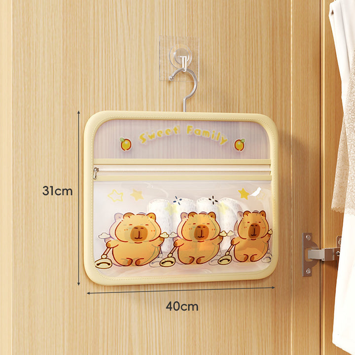 Hanging Clear PVC Nursery Door Organizer with Zipper Pockets and Cartoon Bear Print