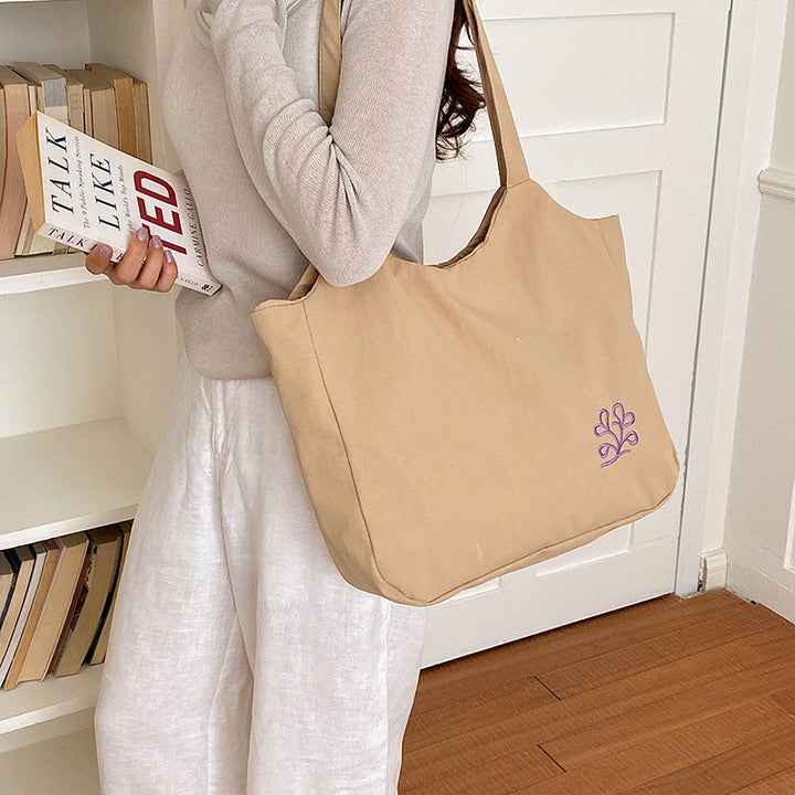 Spacious Embroidered Canvas Tote Bag