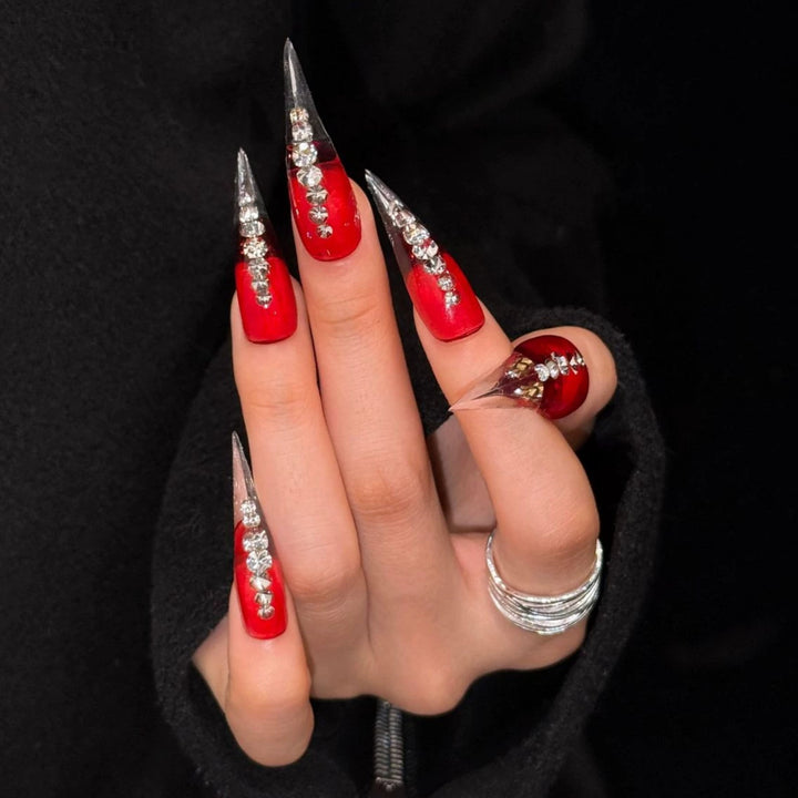 Glamorous Stiletto Press-On Nails with Crystal Accents