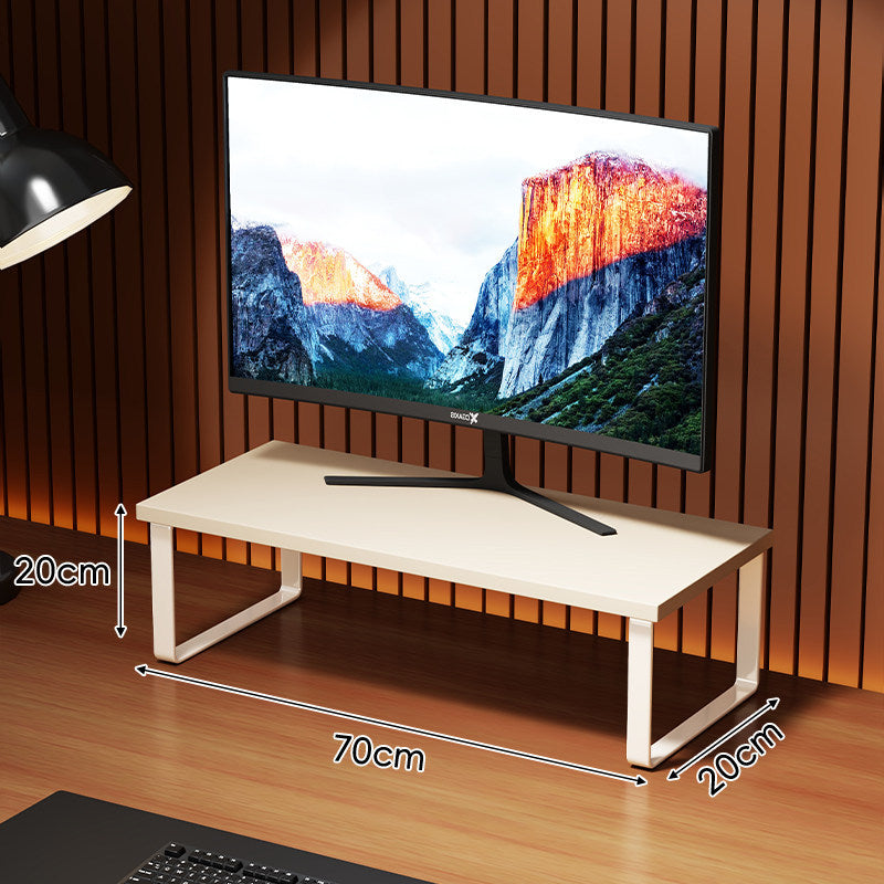 Compact Wooden Monitor Riser with Metal Frame and Under-Shelf Storage