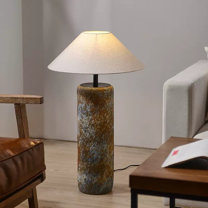 Rustic Stone and Fabric Table Lamp
