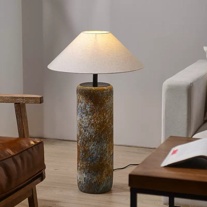 Rustic Stone and Fabric Table Lamp